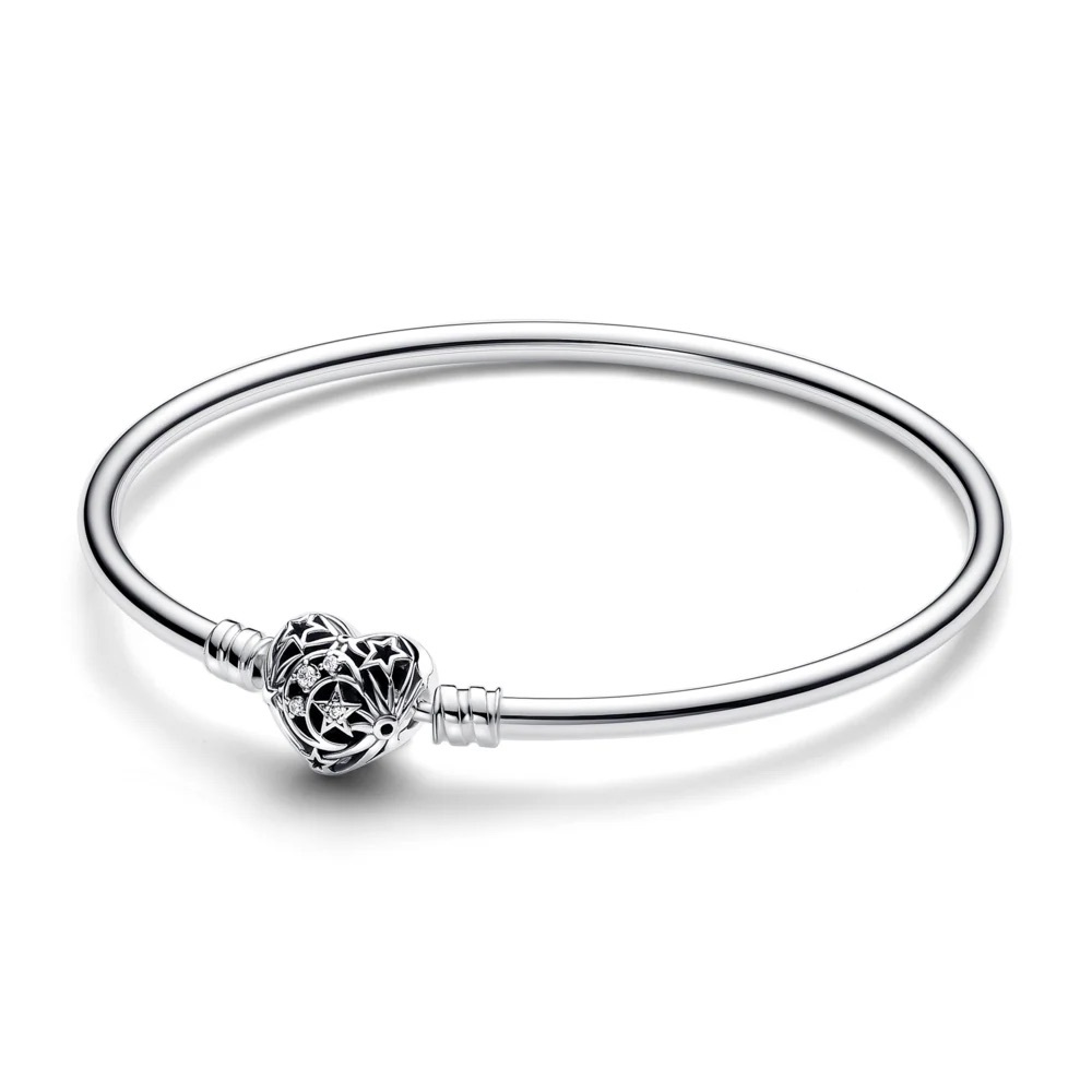 Pandora sterling silver celestial hearts bangle clasp bracelet.